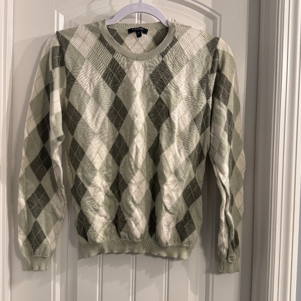 Burberry Cotton Argyle Neutral Knit Crewneck Pullover